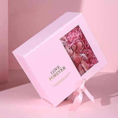 Kundenspezifisches Flachgehäuse-magnetisches Geschenkbox-Rosa-Papier mit Band