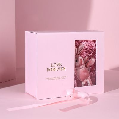 Kundenspezifisches Flachgehäuse-magnetisches Geschenkbox-Rosa-Papier mit Band