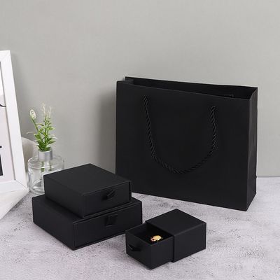 Schmuckschatulle aus schwarzem Papier mit Schubladen Karton Ring Halskette Box Verpackung