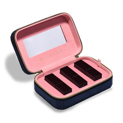 Dunkelblauer Samt-Trio-Reise-Lippenstift-Kasten mit Innenspiegel und EVA Insert